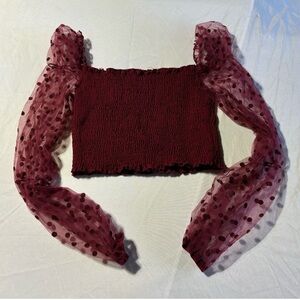 Top with Sheer Polka Dot Sleeves